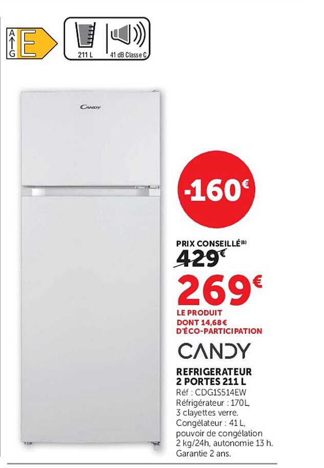 CANDY REFRIGERATEUR 2 PORTES 211 L