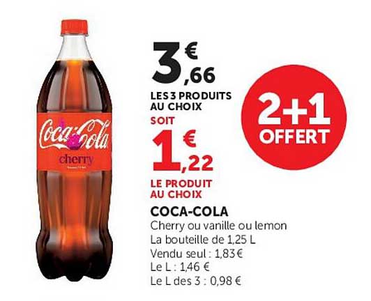 Coca-Cola Cherry ou vanille ou lemon La bouteille de 1,25 L