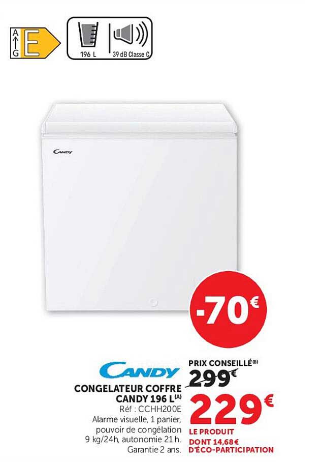 CONGELATEUR COFFRE CANDY 196 L