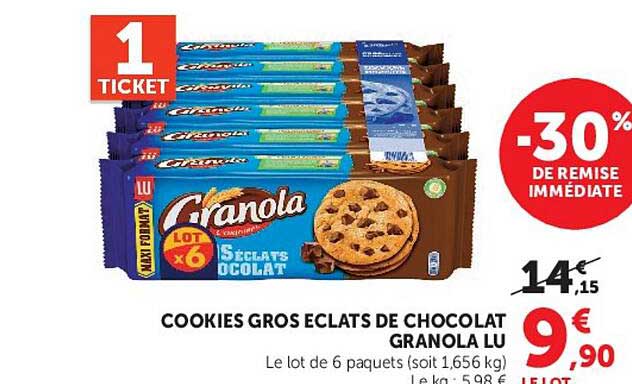 COOKIES GROS ECLATS DE CHOCOLAT GRANOLA LU