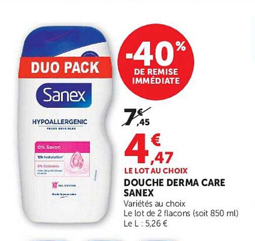 DUO PACK Sanex -40% DE REMISE IMMÉDIATE DOUCHE DERMA CARE SANEX