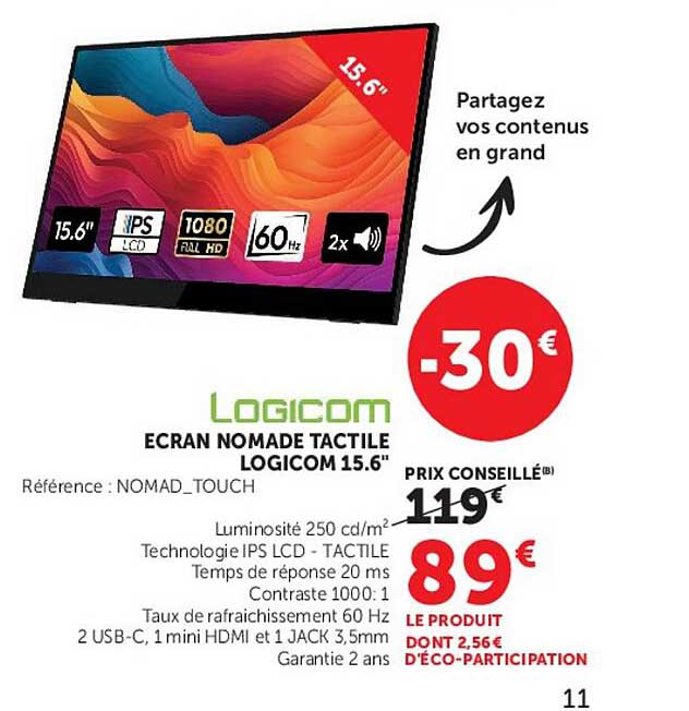 ECRAN NOMADE TACTILE LOGICOM 15.6"