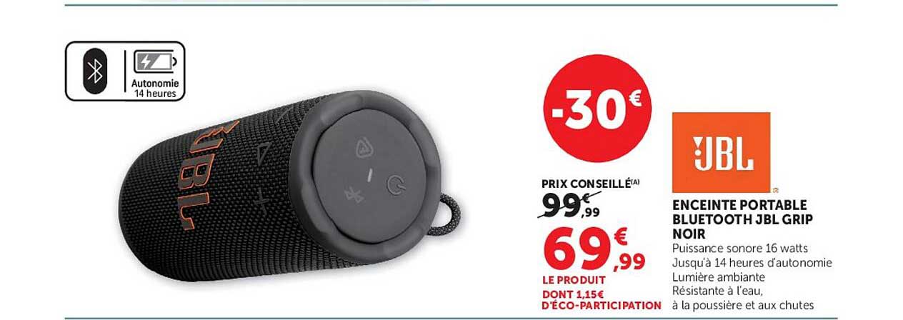 ENCEINTE PORTABLE BLUETOOTH JBL GRIP NOIR