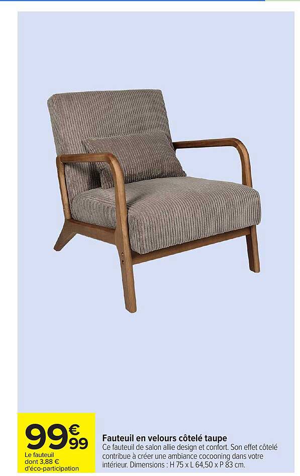 Fauteuil en velours côtelé taupe