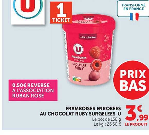 FRAMBOISES ENROBEES AU CHOCOLAT RUBY SURGELÉES U