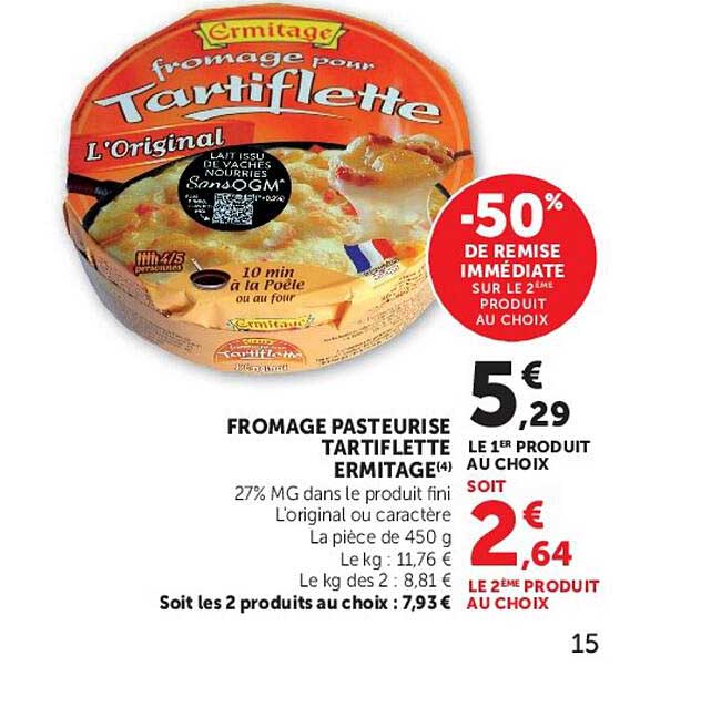 FROMAGE PASTEURISÉ TARTIFLETTE ERMITAGE