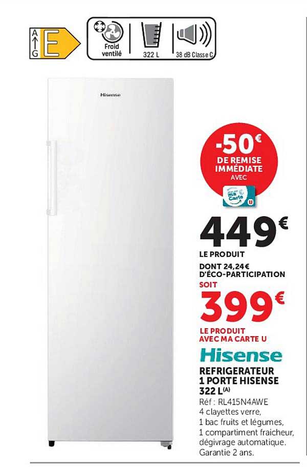 Hisense REFRIGERATEUR 1 PORTE HISENSE 322 L (A)