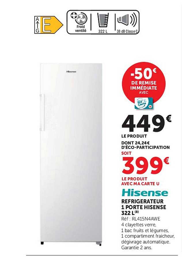 Hisense REFRIGERATEUR 1 PORTE HISENSE 322 L(B)