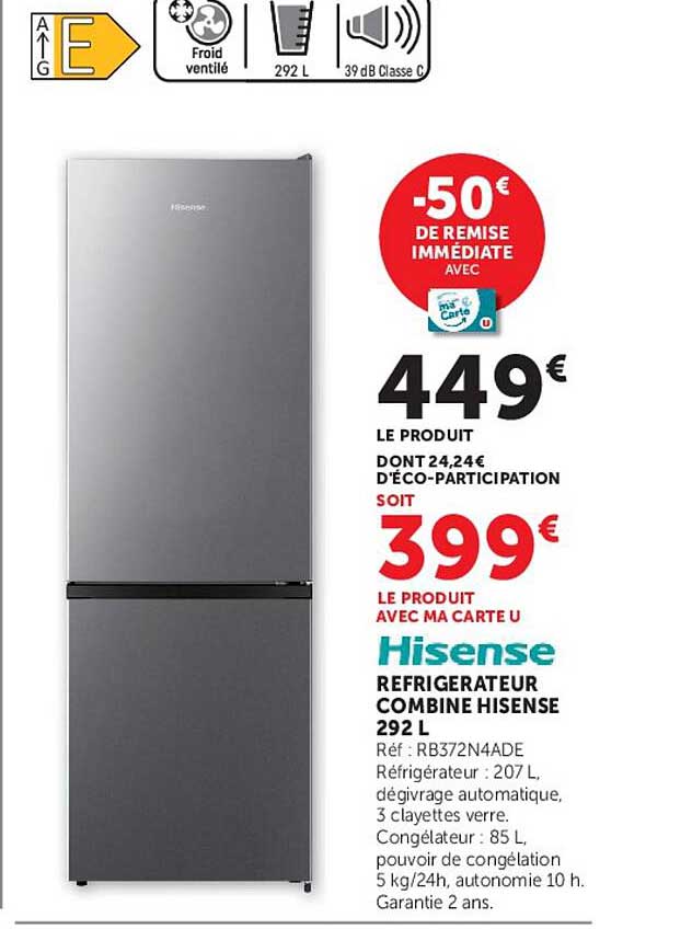 Hisense REFRIGERATEUR COMBINE HISENSE 292 L