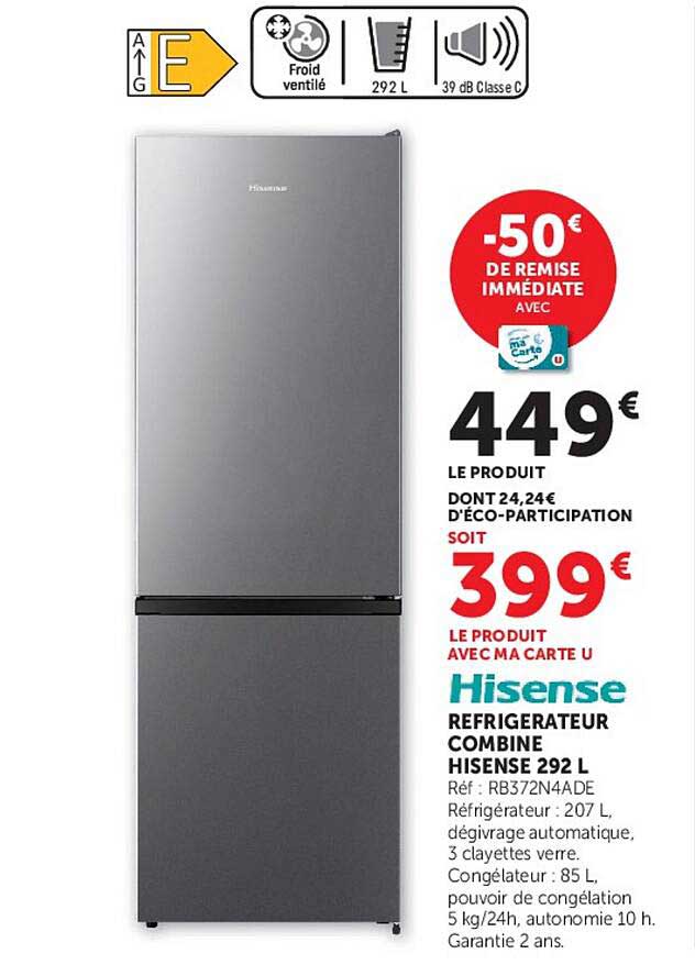 Hisense réfrigérateur combiné Hisense 292 L