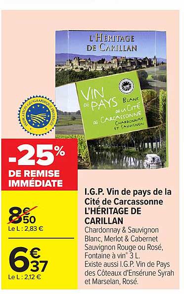 I.G.P. Vin de pays de la Cité de CARCASSONNE L'HÉRITAGE DE CARILLAN