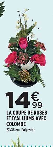 LA COUPE DE ROSES ET D’ALLIUMS AVEC COLOMBE