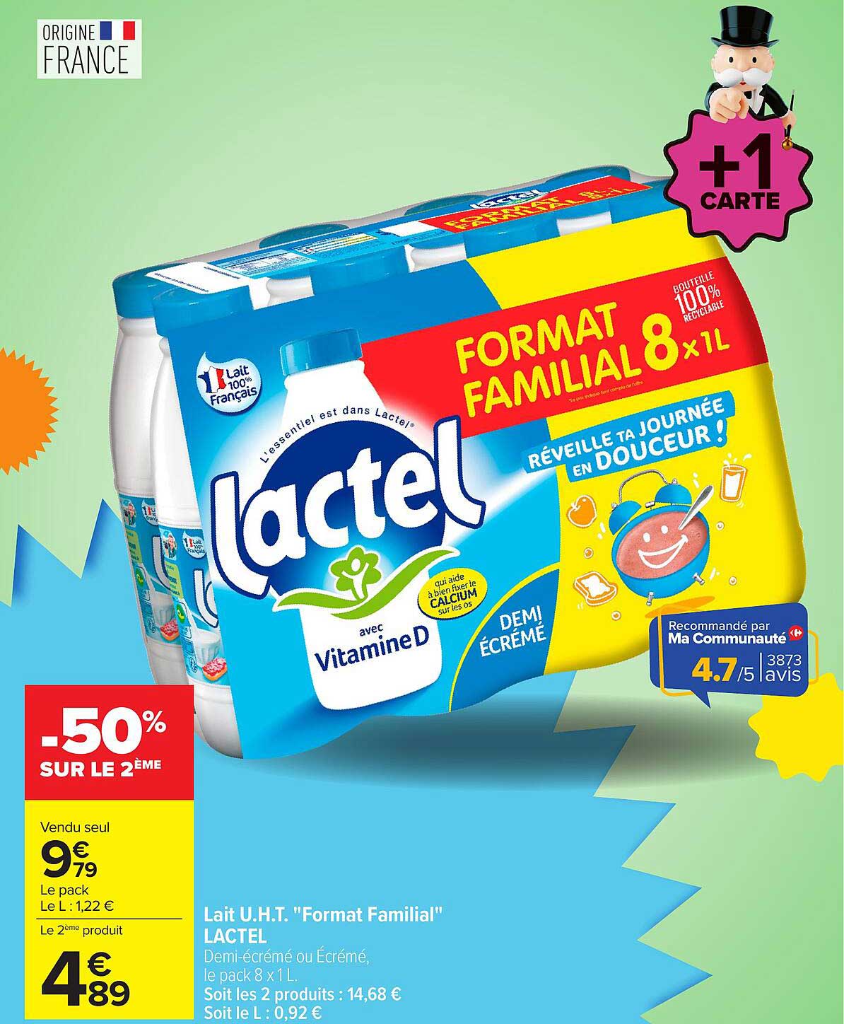 Lait U.H.T. "Format Familial" LACTEL