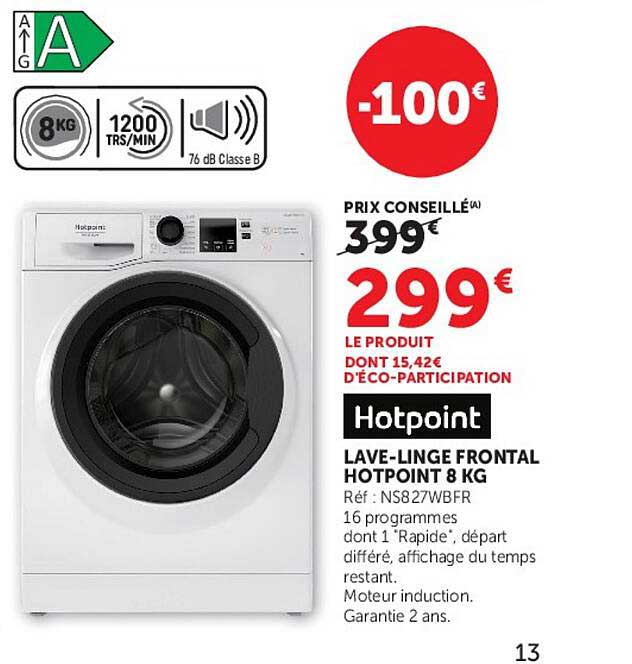 LAVE-LINGE FRONTAL HOTPOINT 8 KG