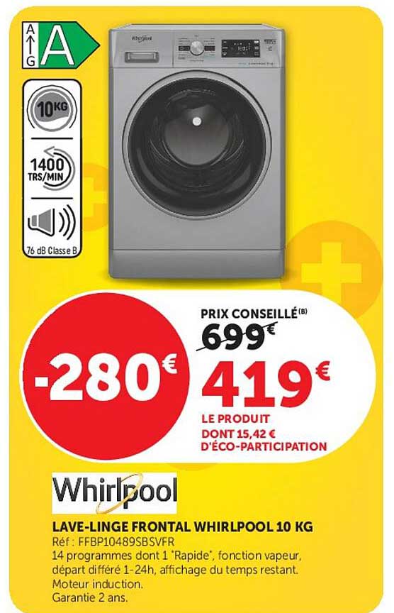 LAVE-LINGE FRONTAL WHIRLPOOL 10 KG