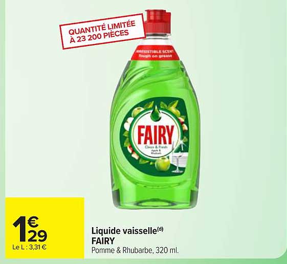 Liquide vaisselle FAIRY Pomme & Rhubarbe, 320 ml.