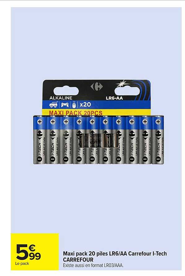 Maxi pack 20 piles LR6/AA Carrefour I-Tech CARREFOUR