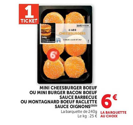 MINI CHEESEBURGER BOEUF OU MINI BURGER BACON BOEUF SAUCE BARBECUE OU MONTAGNARD BOEUF RACLETTE SAUCE OIGNONS