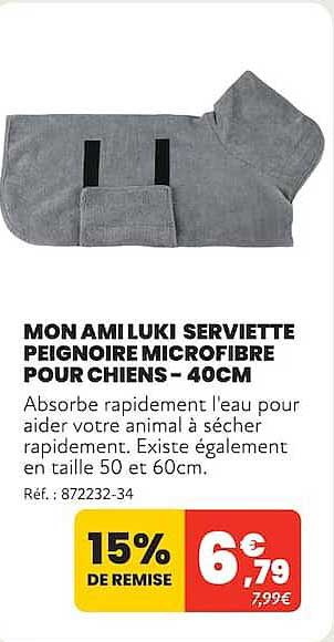 MON AMI LUKI SERVIETTE PEIGNOIRE MICROFIBRE POUR CHIENS - 40CM