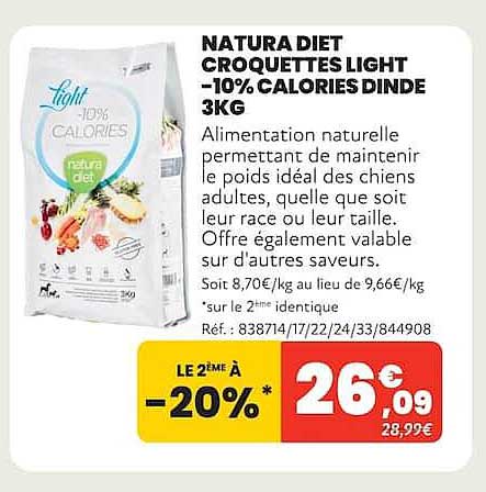 NATURA DIET CROQUETTES LIGHT -10% CALORIES DINDE 3KG