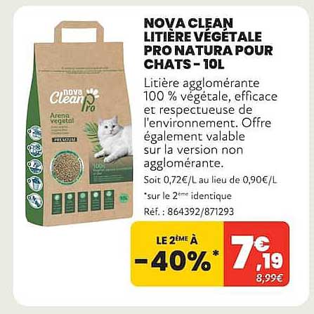 NOVA CLEAN LITIÈRE VÉGÉTALE PRO NATURA POUR CHATS - 10L