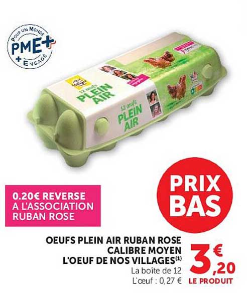 OEUFS PLEIN AIR RUBAN ROSE CALIBRE MOYEN L'OEUF DE NOS VILLAGES