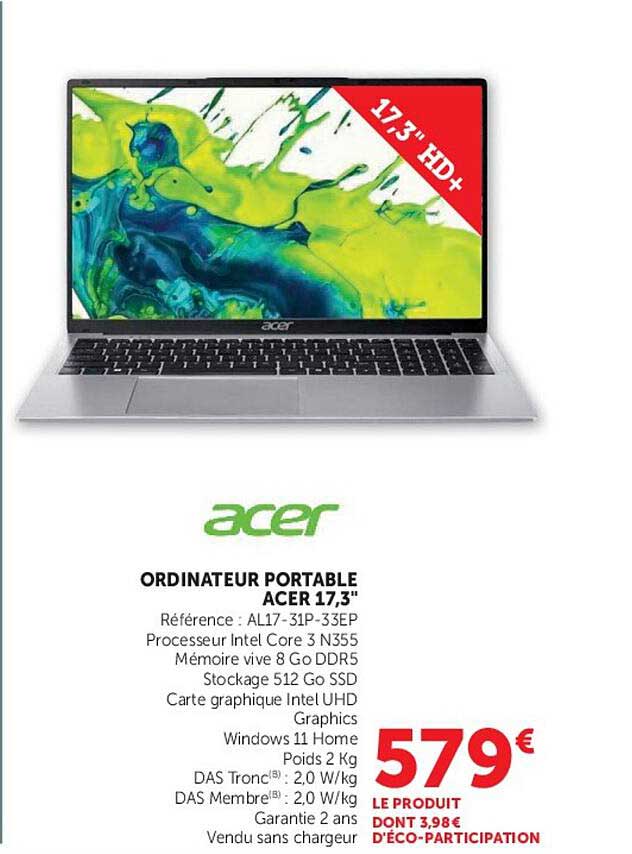 ORDINATEUR PORTABLE ACER 17,3"