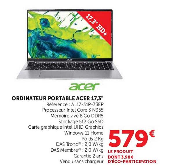ORDINATEUR PORTABLE ACER 17,3"