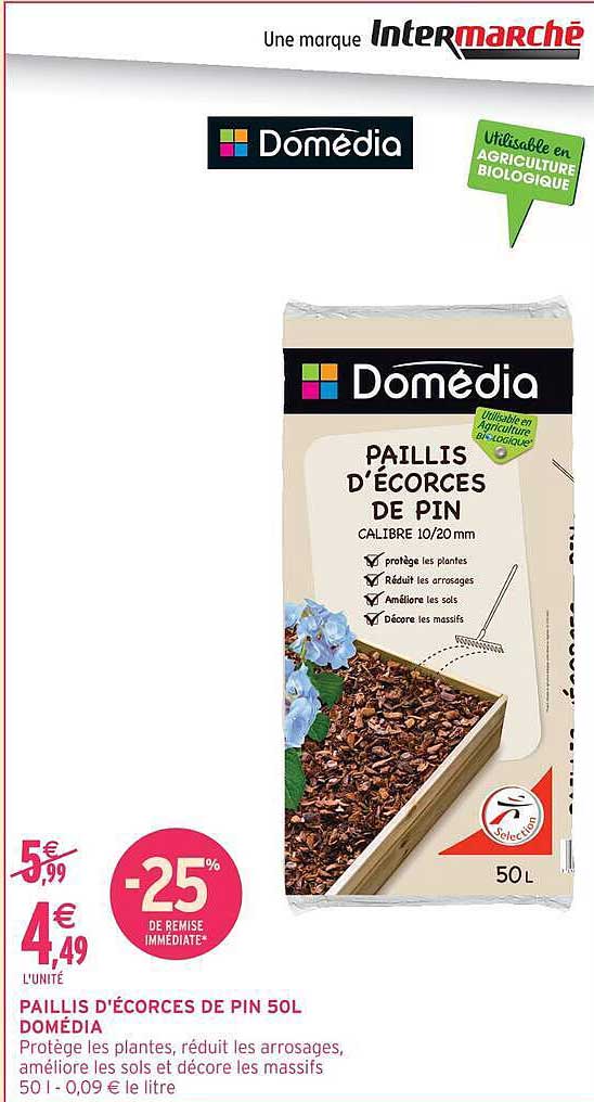 PAILLIS D'ÉCORCES DE PIN 50L DOMÉDIA