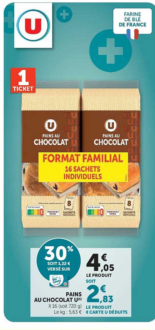 PAINS AU CHOCOLAT FORMAT FAMILIAL 16 SACHETS INDIVIDUELS