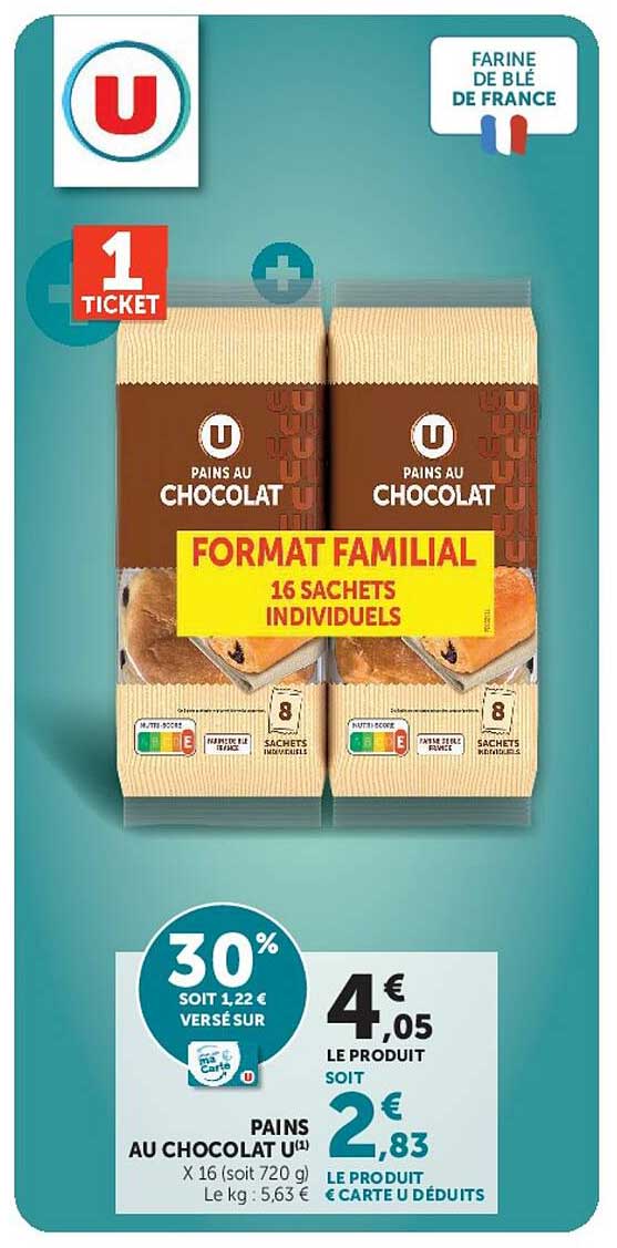 PAINS AU CHOCOLAT FORMAT FAMILIAL 16 SACHETS INDIVIDUELS
