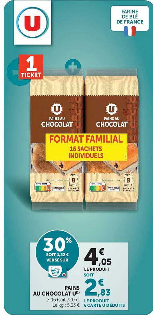 PAINS AU CHOCOLAT FORMAT FAMILIAL 16 SACHETS INDIVIDUELS