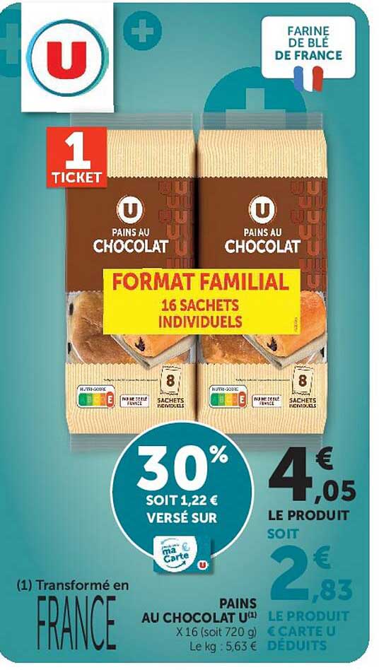 PAINS AU CHOCOLAT FORMAT FAMILIAL 16 SACHETS INDIVIDUELS