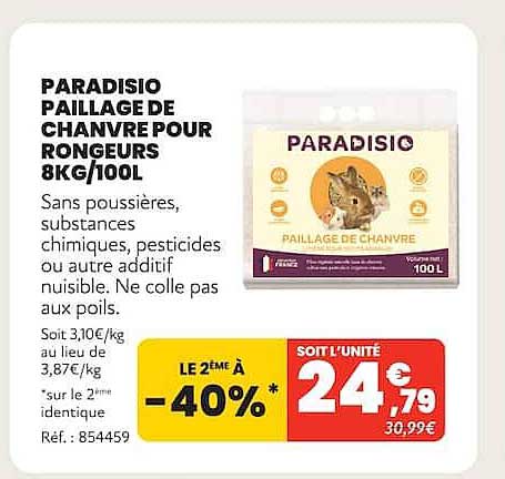 PARADISIO PAILLAGE DE CHANVRE POUR RONGEURS 8KG/100L