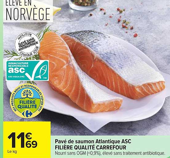Pavé de saumon Atlantique ASC FILIÈRE QUALITÉ CARREFOUR