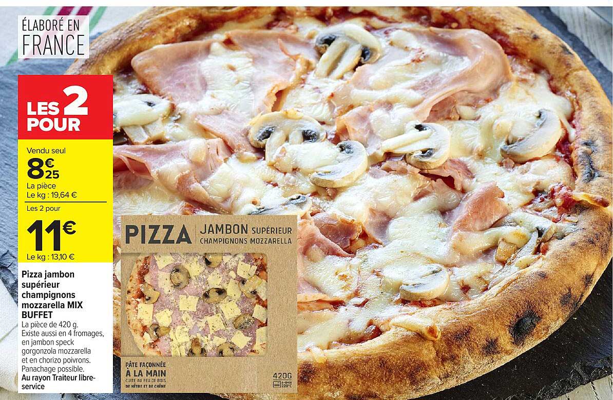Pizza jambon supérieur champignons mozzarella MIX BUFFET