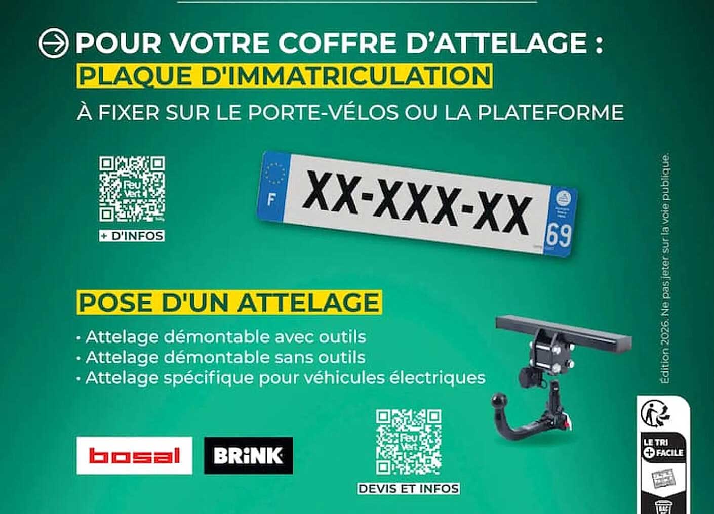 POUR VOTRE COFFRE D'ATTELAGE : PLAQUE D'IMMATRICULATION À FIXER SUR LE PORTE-VÉLOS OU LA PLATEFORME