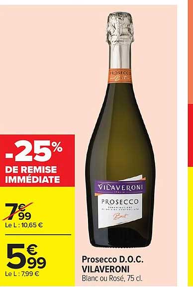 Prosecco D.O.C. VILAVERONI Blanc ou Rosé, 75 cl.