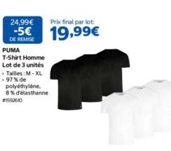 PUMA T-shirt Homme Lot de 3 unités