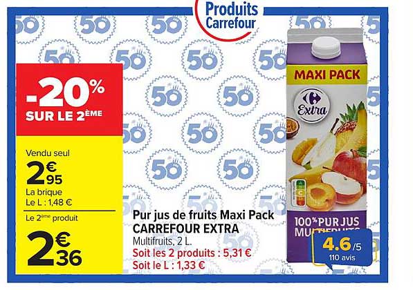 Pur jus de fruits Maxi Pack CARREFOUR EXTRA