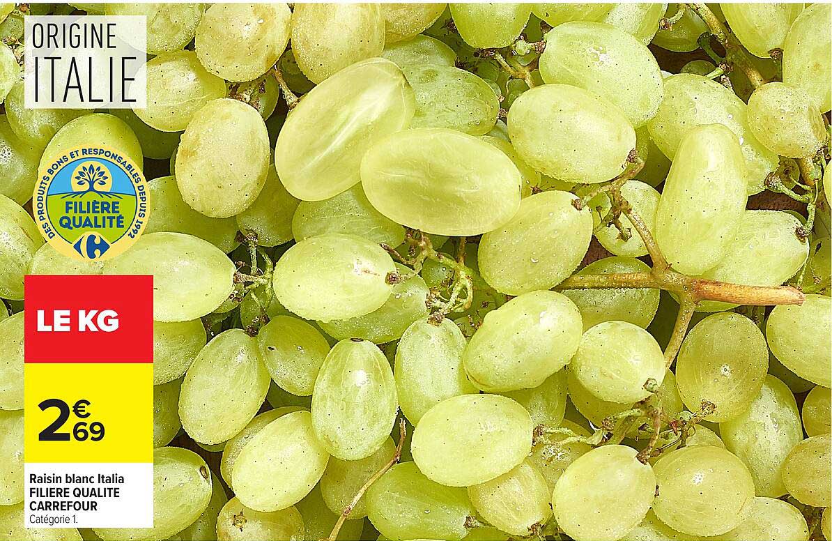 Raisin blanc Italia FILIERE QUALITE CARREFOUR Catégorie 1.