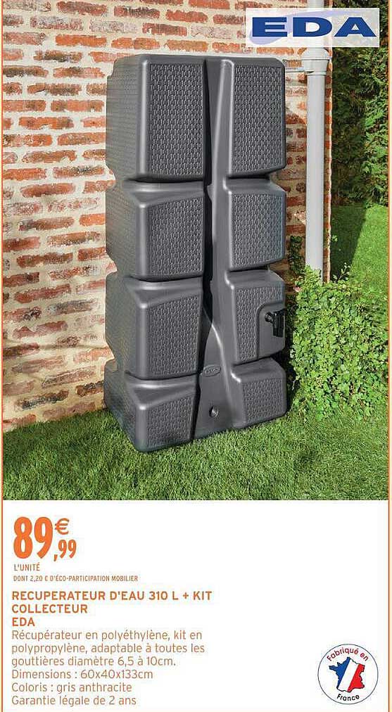 RECUPERATEUR D'EAU 310 L + KIT COLLECTEUR EDA