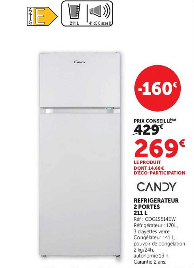 REFRIGERATEUR 2 PORTES 211 L
