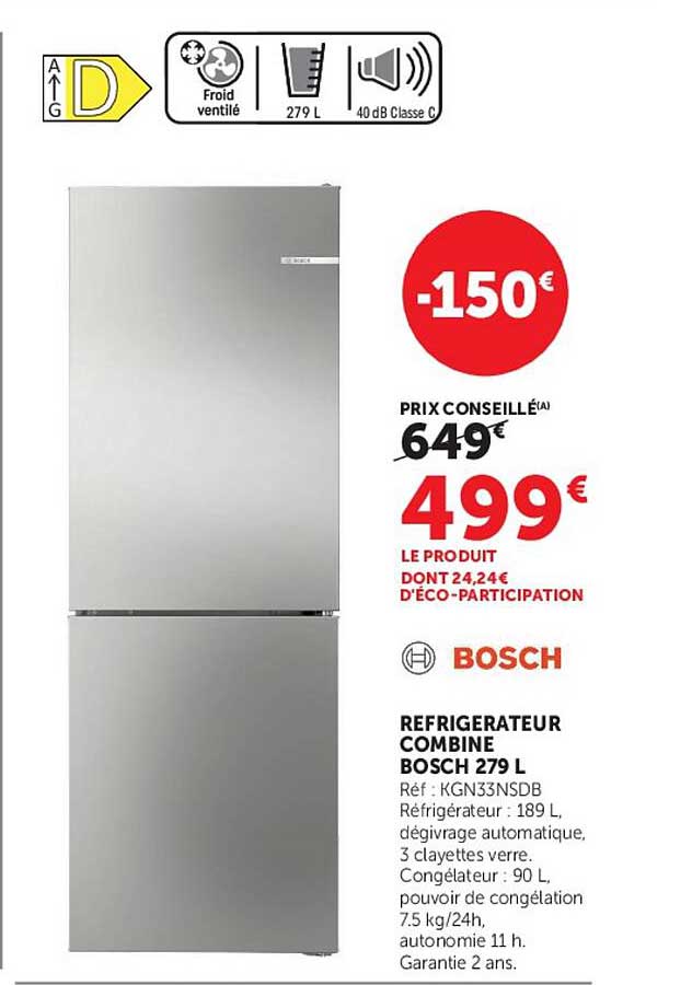 REFRIGERATEUR COMBINE BOSCH 279 L