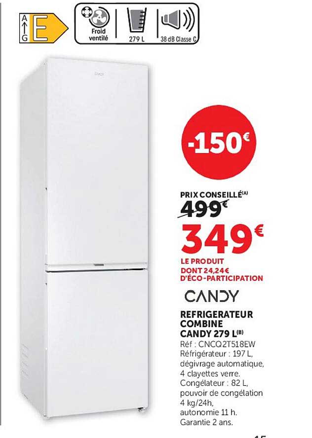 REFRIGERATEUR COMBINE CANDY 279 L(B)