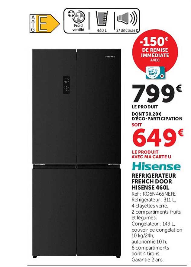 REFRIGERATEUR FRENCH DOOR HISENSE 460L