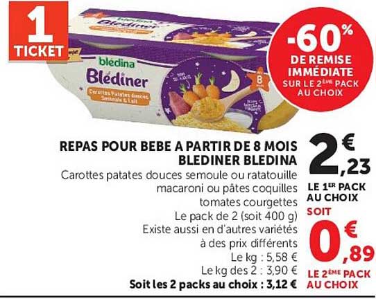 REPAS POUR BEBE A PARTIR DE 8 MOIS BLEDINER BLEDINA