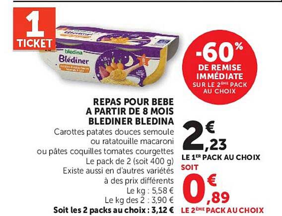 REPAS POUR BEBE A PARTIR DE 8 MOIS BLEDINER BLEDINA
