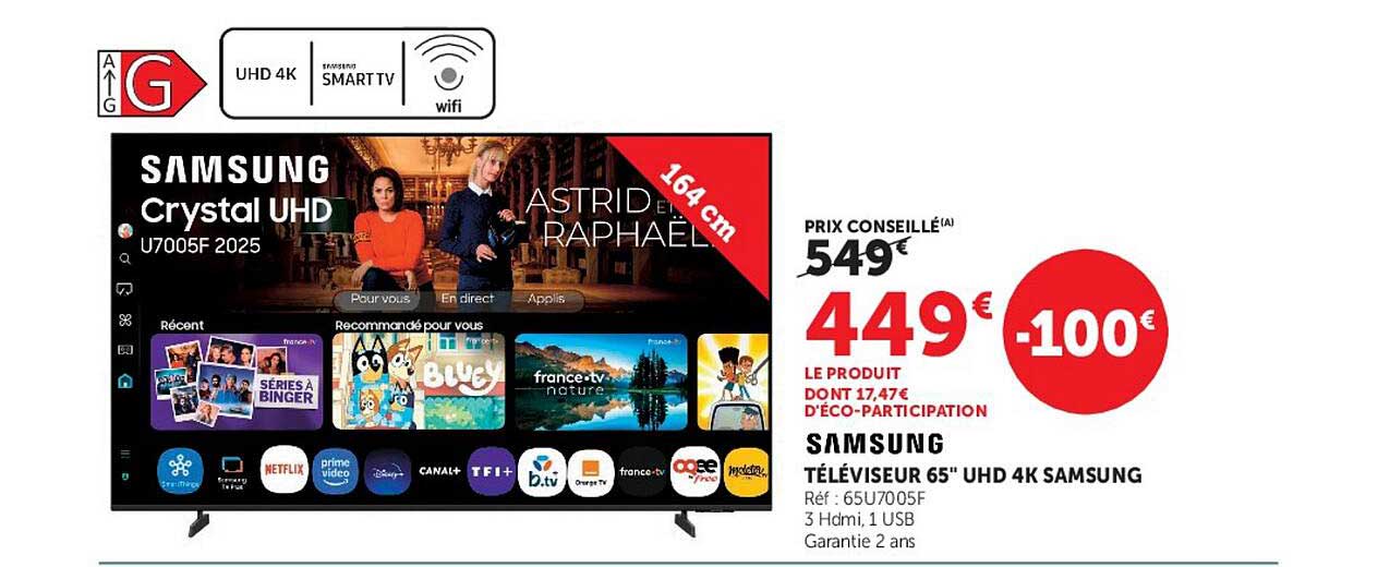 SAMSUNG TÉLÉVISEUR 65" UHD 4K SAMSUNG