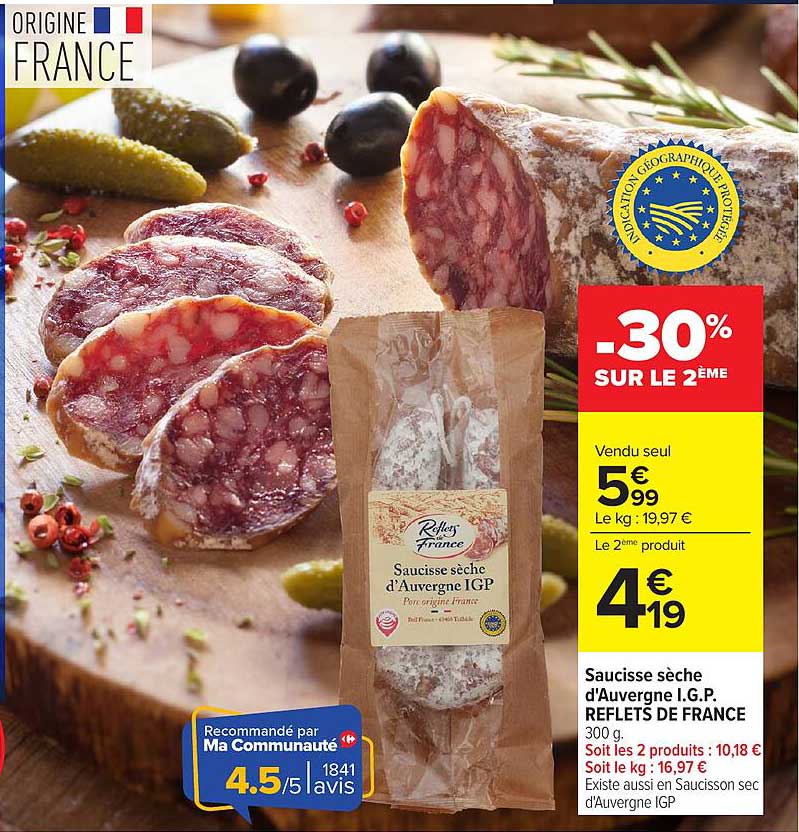 Saucisse sèche d'Auvergne I.G.P. REFLETS DE FRANCE